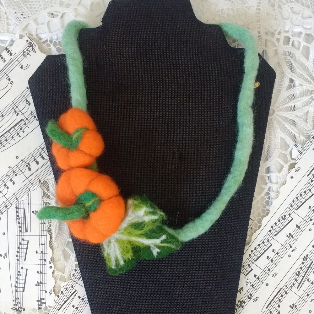 Hand Crafted Needle Felted Pumpkin Necklace